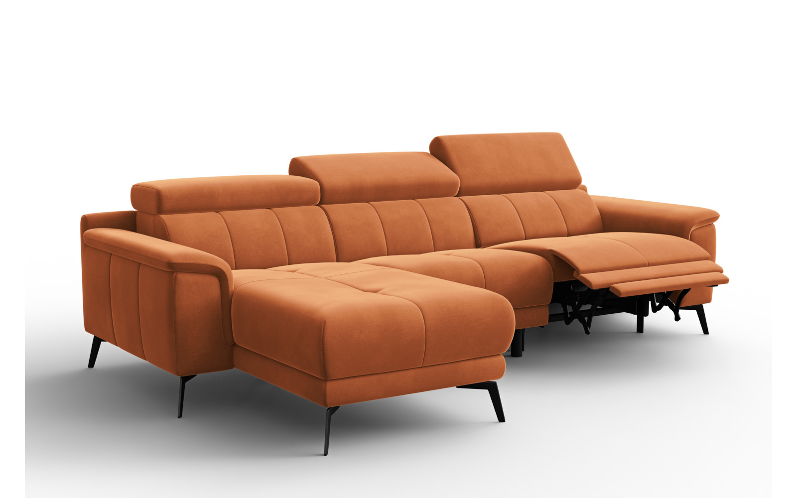 Canapé d'angle relax 4 places gauche FIERO, tissu velours orange