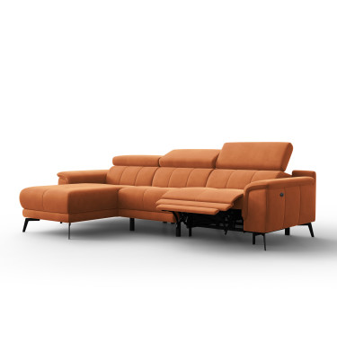 Canapé d'angle relax 4 places gauche FIERO, tissu velours orange