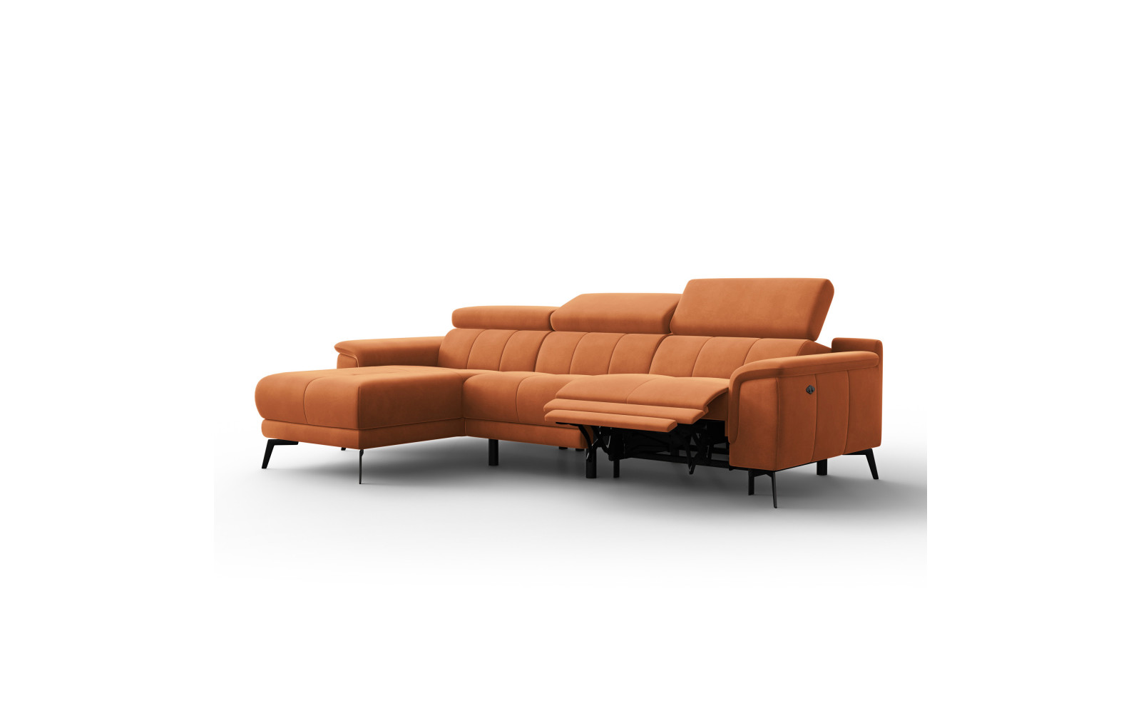 Canapé d'angle relax 4 places gauche FIERO, tissu velours orange