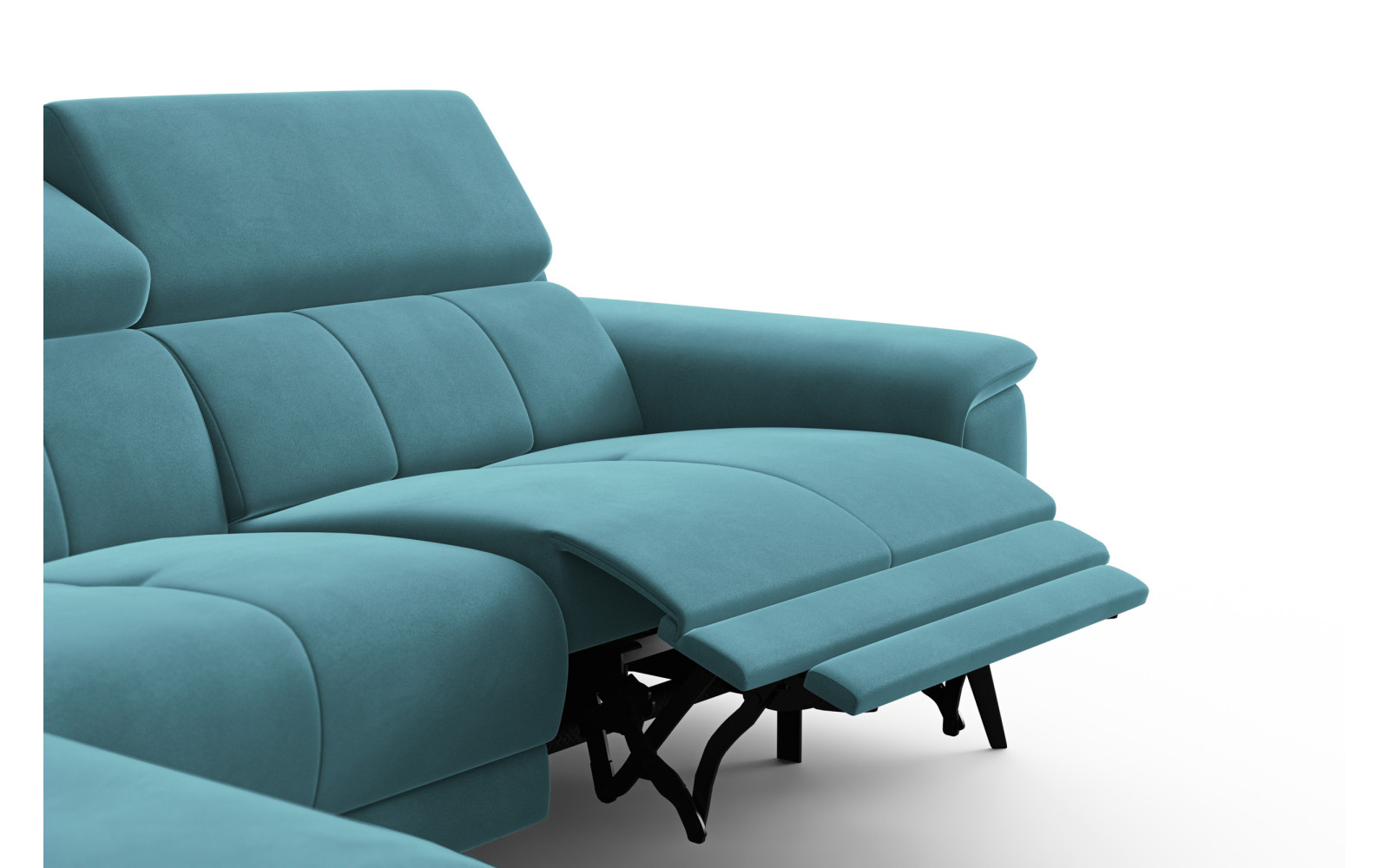 Canapé d'angle relax 4 places gauche FIERO, tissu velours turquoise
