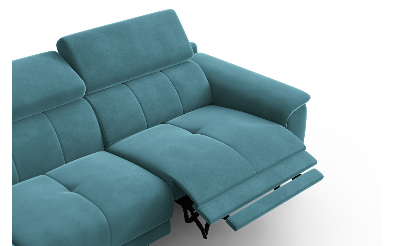Canapé d'angle relax 4 places gauche FIERO, tissu velours turquoise