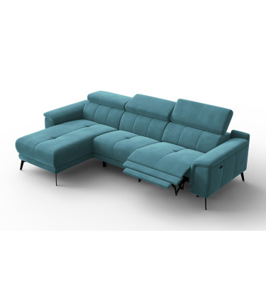 Canapé d'angle relax 4 places gauche FIERO, tissu velours turquoise