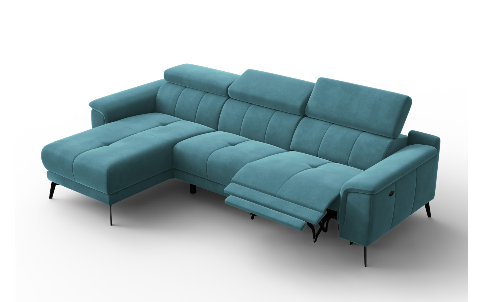 Canapé d'angle relax 4 places gauche FIERO, tissu velours turquoise