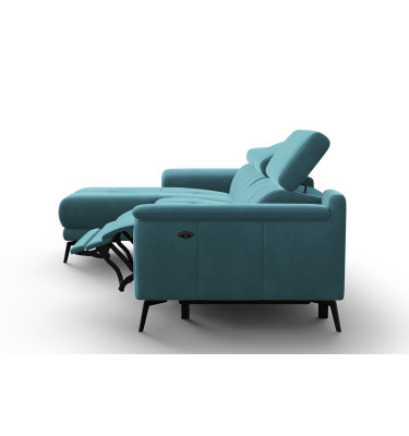 Canapé d'angle relax 4 places gauche FIERO, tissu velours turquoise