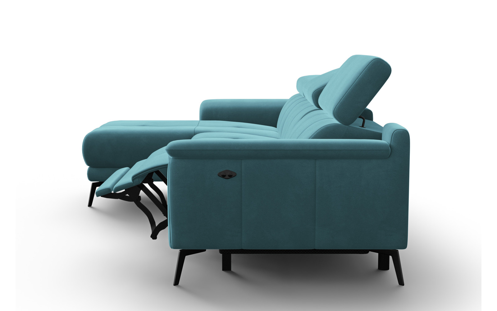Canapé d'angle relax 4 places gauche FIERO, tissu velours turquoise