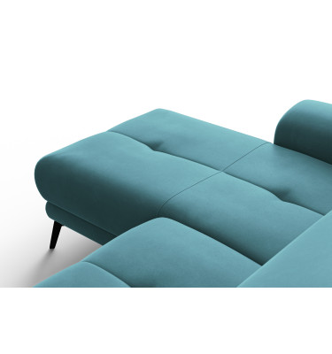 Canapé d'angle relax 4 places gauche FIERO, tissu velours turquoise