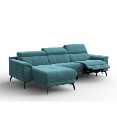 Canapé d'angle relax 4 places gauche FIERO, tissu velours turquoise