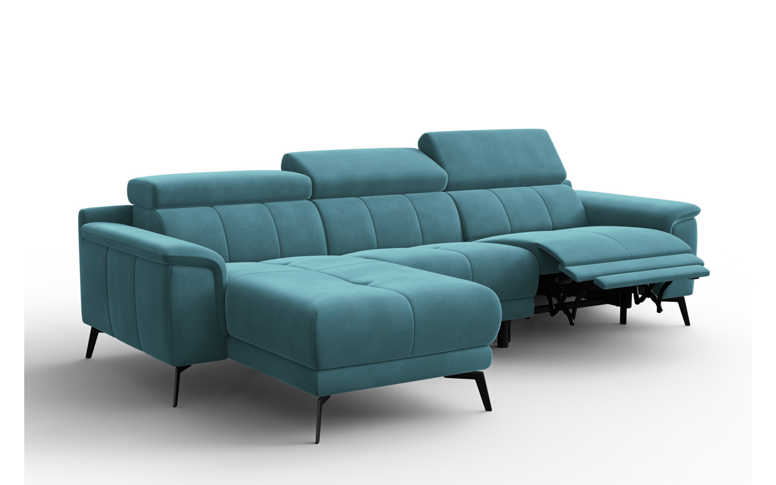 Canapé d'angle relax 4 places gauche FIERO, tissu velours turquoise