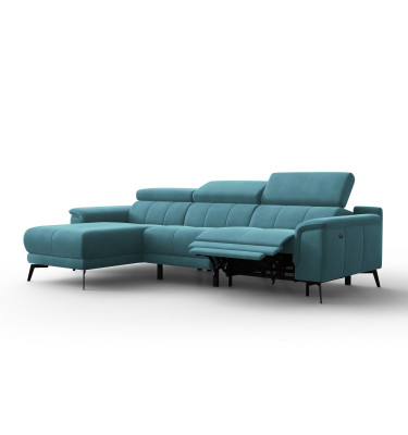 Canapé d'angle relax 4 places gauche FIERO, tissu velours turquoise
