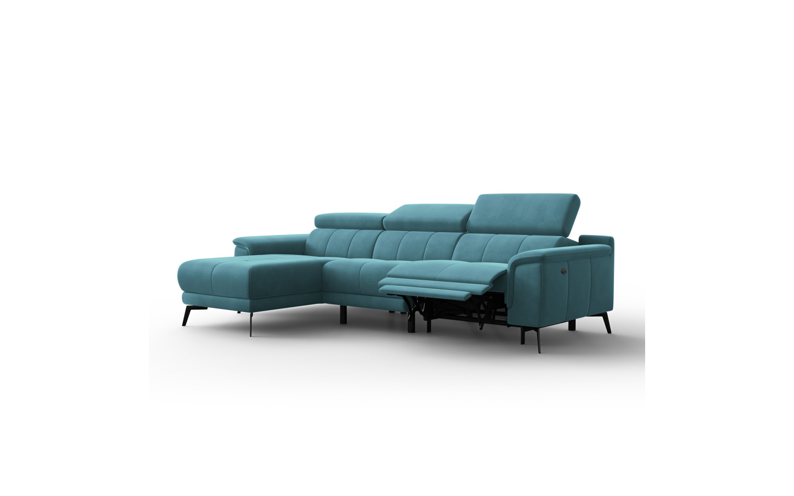 Canapé d'angle relax 4 places gauche FIERO, tissu velours turquoise