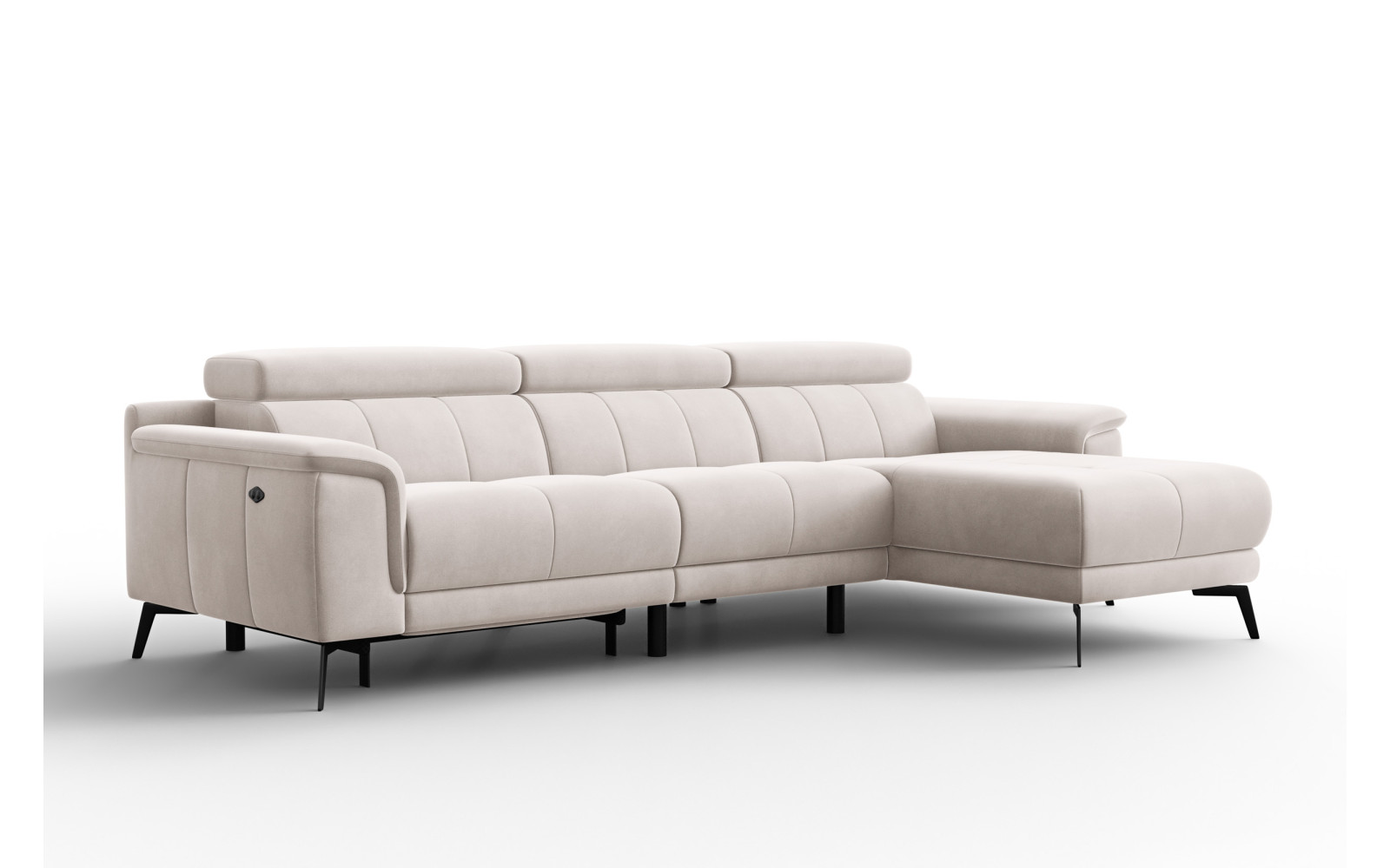 Canapé d'angle relax 4 places droit FIERO, tissu velours beige