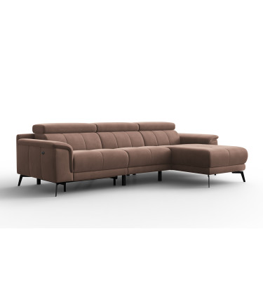 Canapé d'angle relax 4 places droit FIERO, tissu velours marron