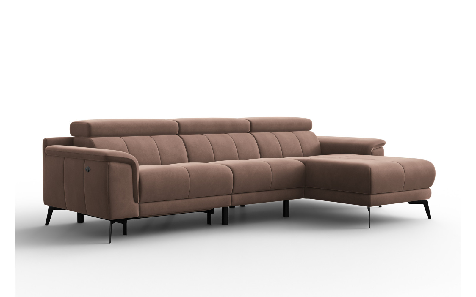 Canapé d'angle relax 4 places droit FIERO, tissu velours marron