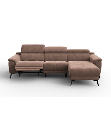 Canapé d'angle relax 4 places droit FIERO, tissu velours marron