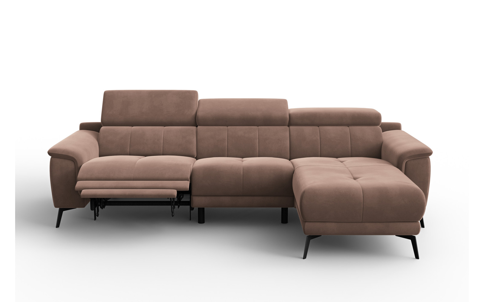 Canapé d'angle relax 4 places droit FIERO, tissu velours marron