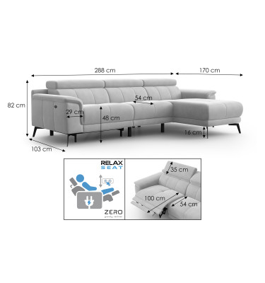 Canapé d'angle relax 4 places droit FIERO, tissu velours marron