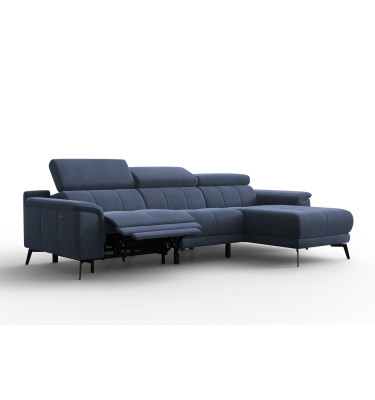 Canapé d'angle relax 4 places droit FIERO, tissu velours bleu marine