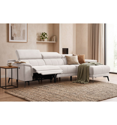Canapé d'angle relax 4 places droit FIERO, tissu velours beige