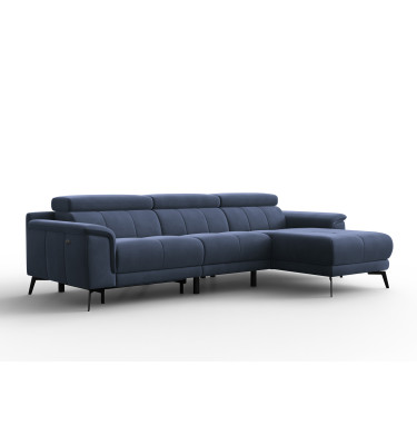 Canapé d'angle relax 4 places droit FIERO, tissu velours bleu marine
