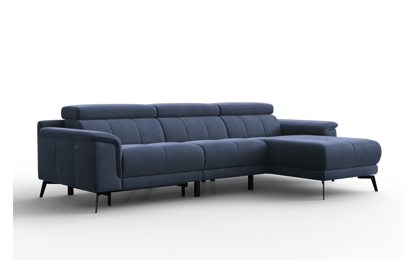 Canapé d'angle relax 4 places droit FIERO, tissu velours bleu marine