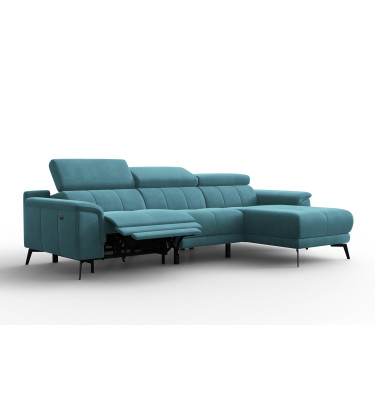 Canapé d'angle relax 4 places droit FIERO, tissu velours turquoise