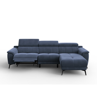 Canapé d'angle relax 4 places droit FIERO, tissu velours bleu marine