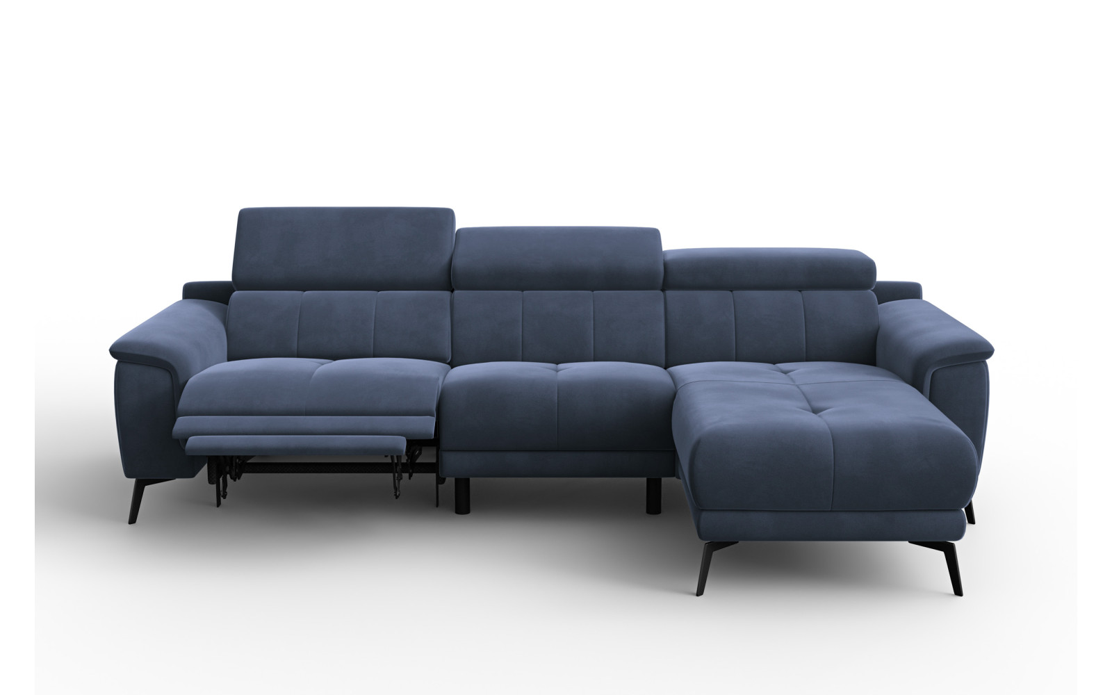 Canapé d'angle relax 4 places droit FIERO, tissu velours bleu marine