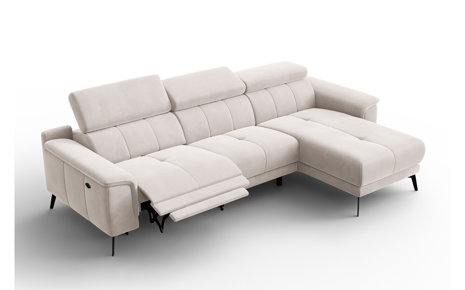 Canapé d'angle relax 4 places droit FIERO, tissu velours beige