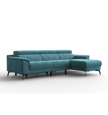 Canapé d'angle relax 4 places droit FIERO, tissu velours turquoise
