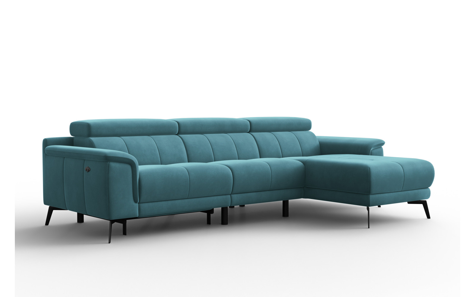 Canapé d'angle relax 4 places droit FIERO, tissu velours turquoise