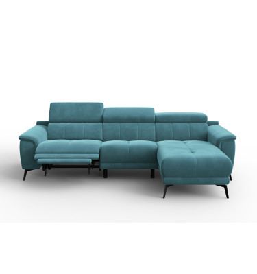 Canapé d'angle relax 4 places droit FIERO, tissu velours turquoise