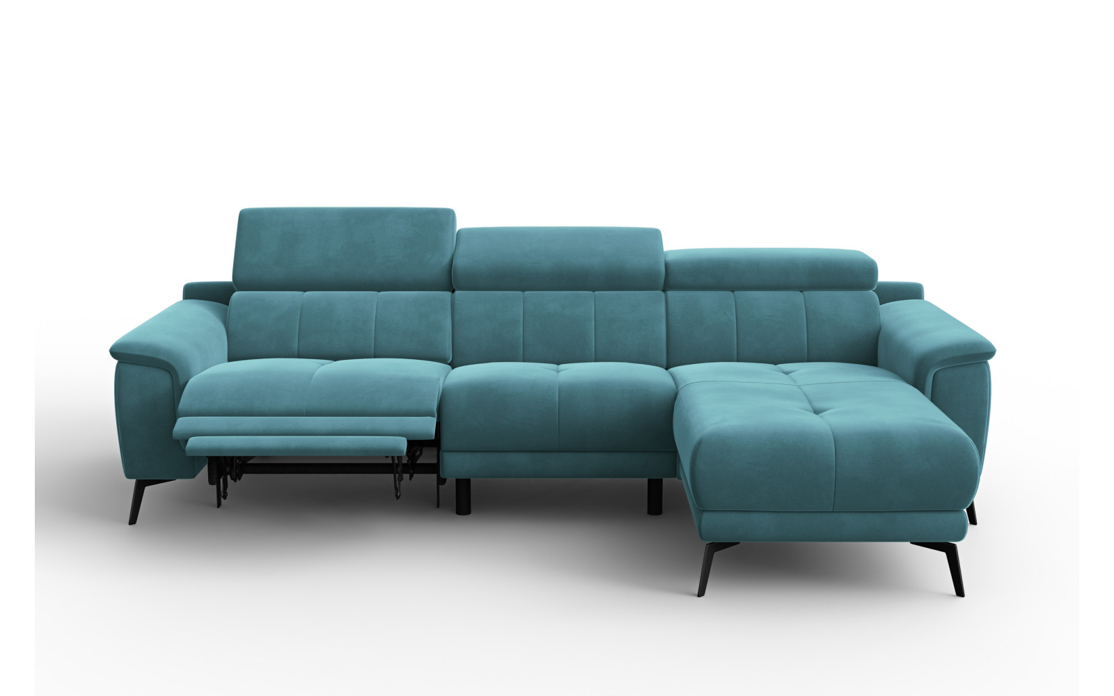 Canapé d'angle relax 4 places droit FIERO, tissu velours turquoise