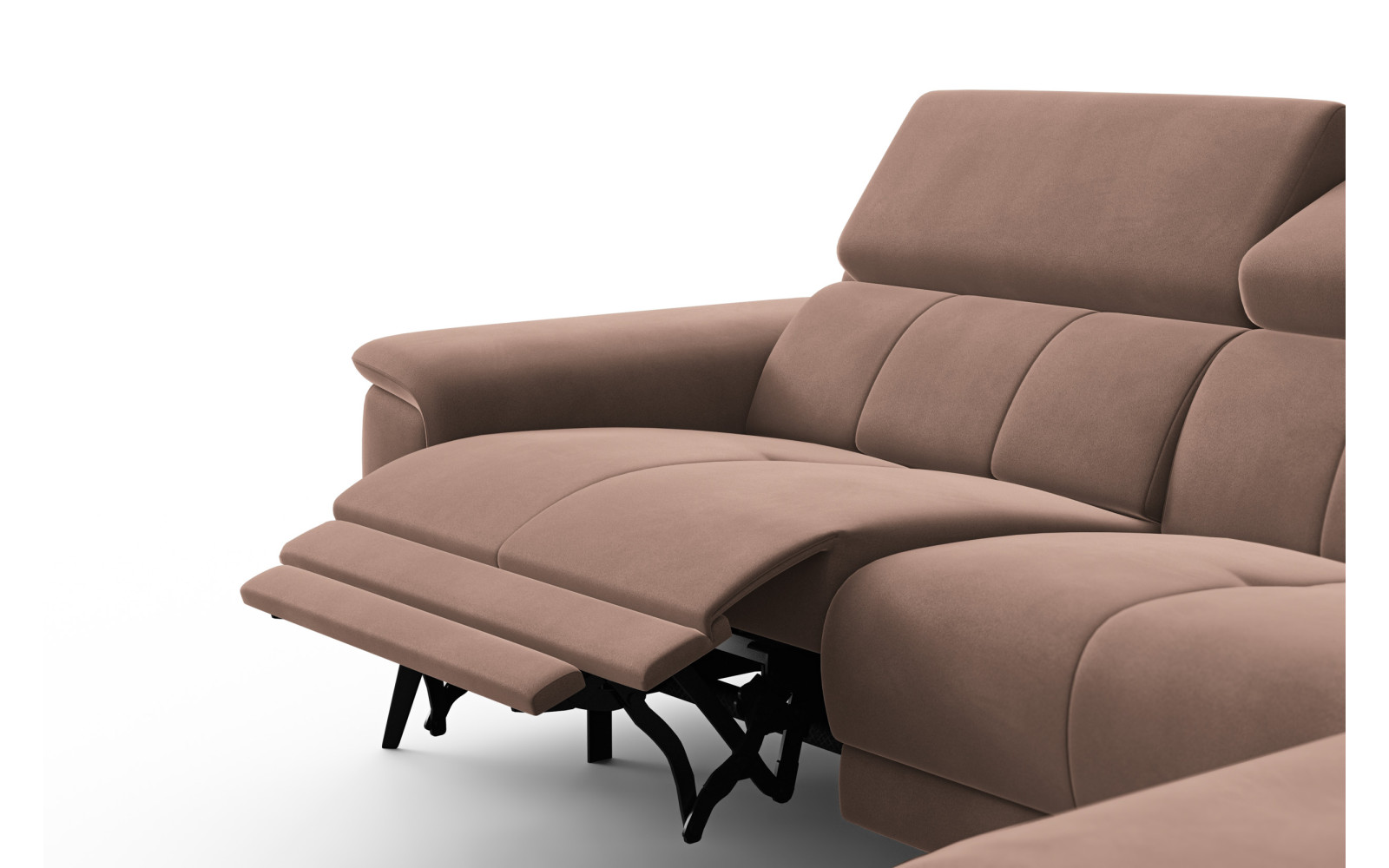 Canapé d'angle relax 4 places droit FIERO, tissu velours marron