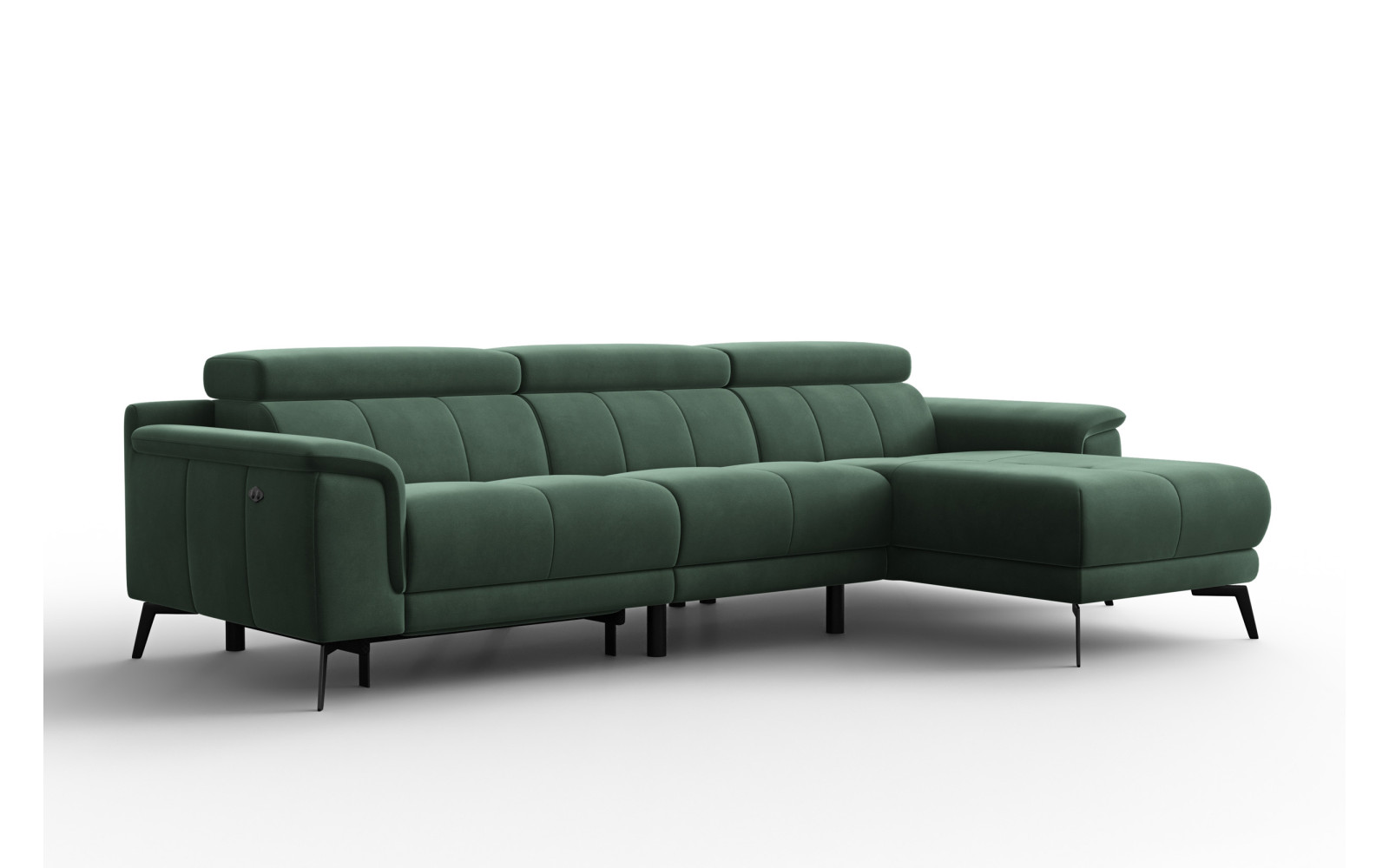 Canapé d'angle relax 4 places droit FIERO, tissu velours vert