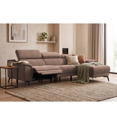 Canapé d'angle relax 4 places droit FIERO, tissu velours marron