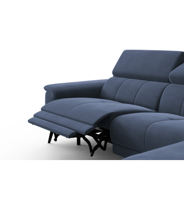 Canapé d'angle relax 4 places droit FIERO, tissu velours bleu marine
