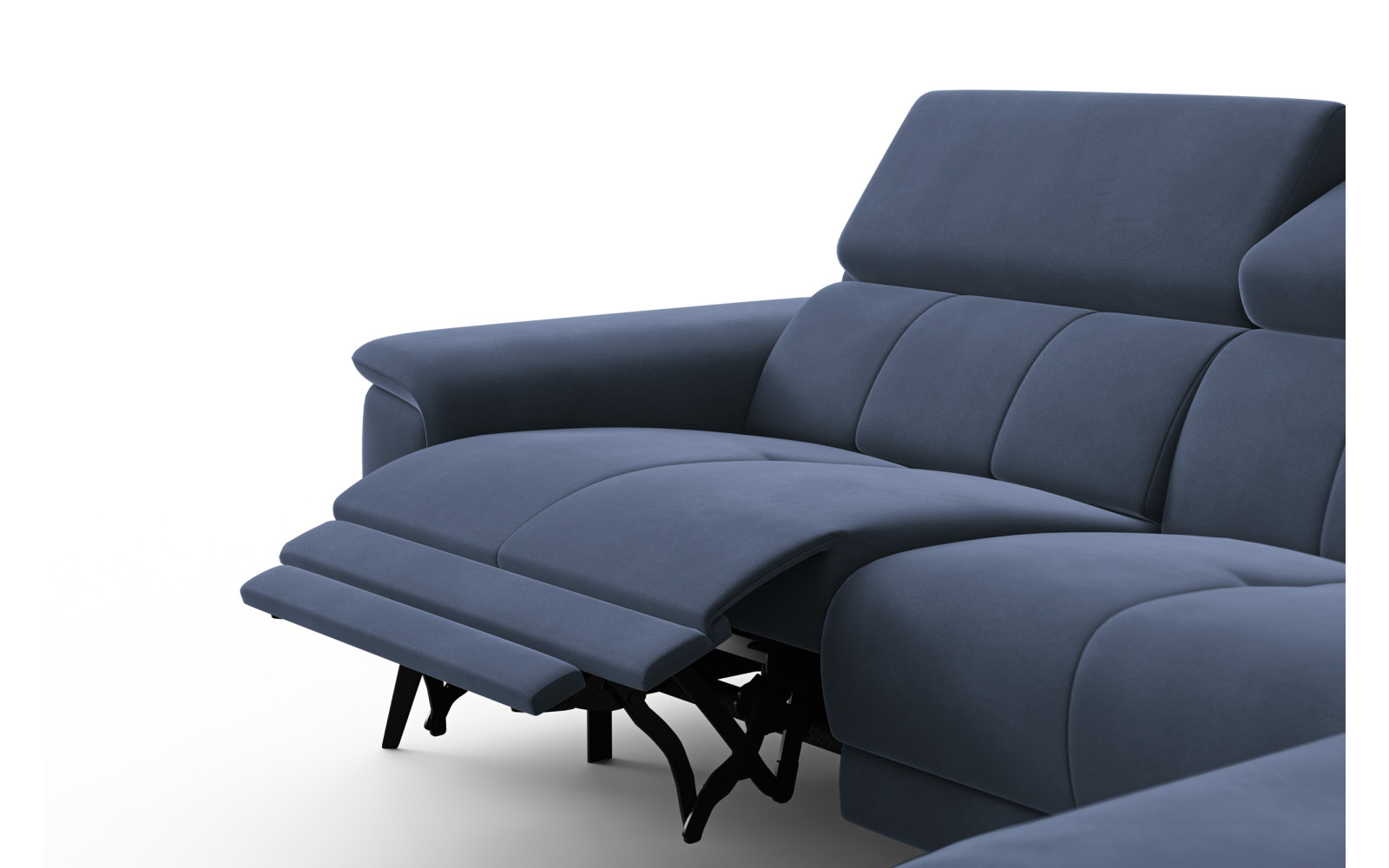 Canapé d'angle relax 4 places droit FIERO, tissu velours bleu marine