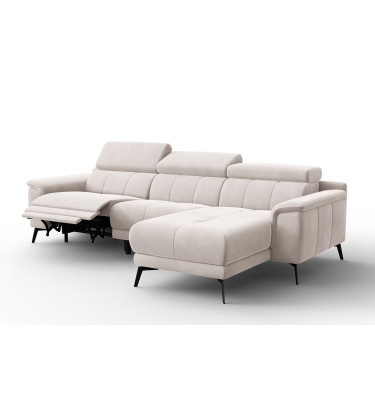 Canapé d'angle relax 4 places droit FIERO, tissu velours beige