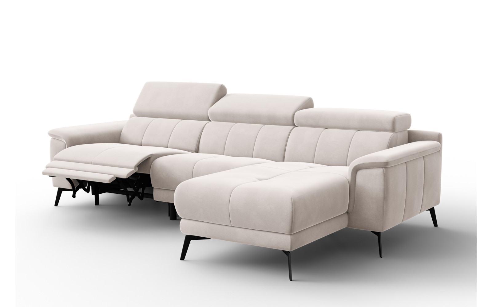 Canapé d'angle relax 4 places droit FIERO, tissu velours beige