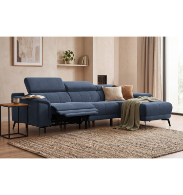 Canapé d'angle relax 4 places droit FIERO, tissu velours bleu marine