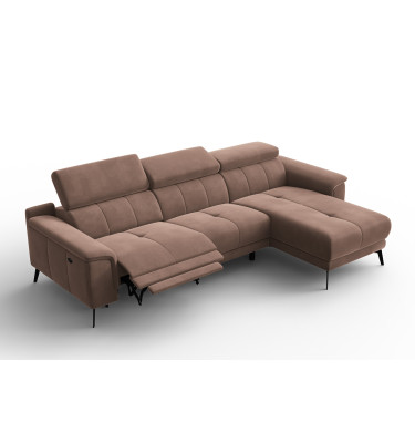 Canapé d'angle relax 4 places droit FIERO, tissu velours marron