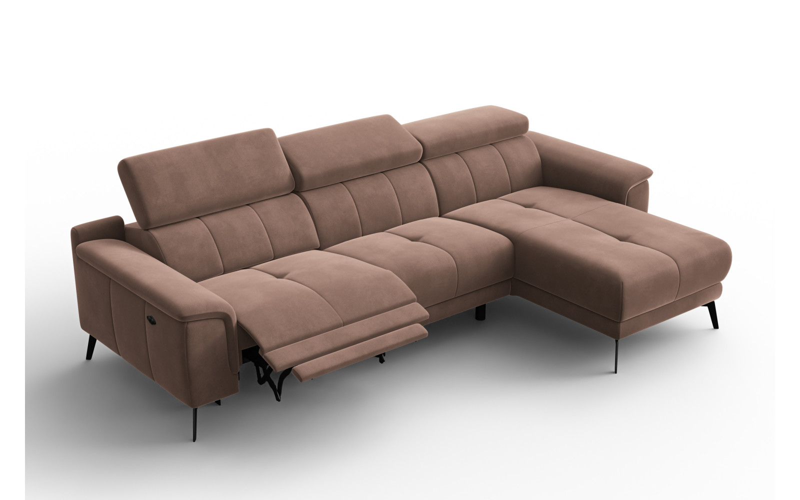 Canapé d'angle relax 4 places droit FIERO, tissu velours marron