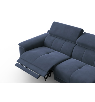 Canapé d'angle relax 4 places droit FIERO, tissu velours bleu marine