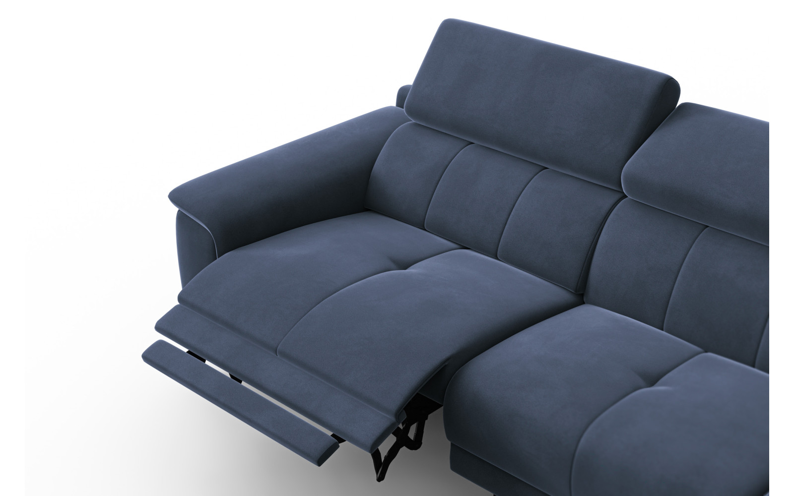Canapé d'angle relax 4 places droit FIERO, tissu velours bleu marine