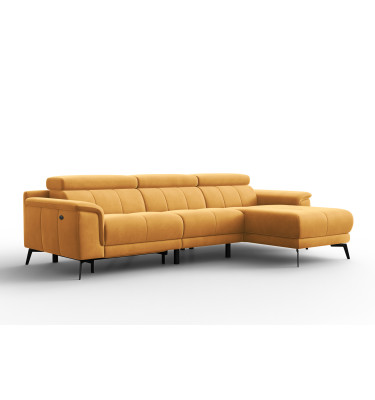 Canapé d'angle relax 4 places droit FIERO, tissu velours jaune