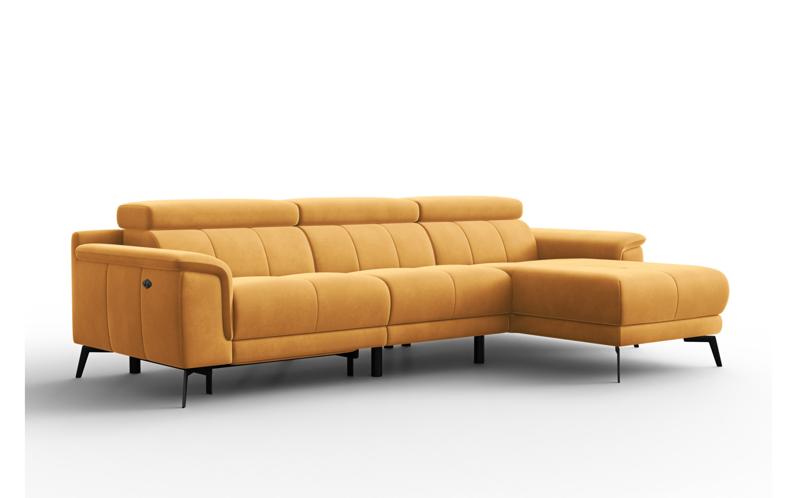 Canapé d'angle relax 4 places droit FIERO, tissu velours jaune