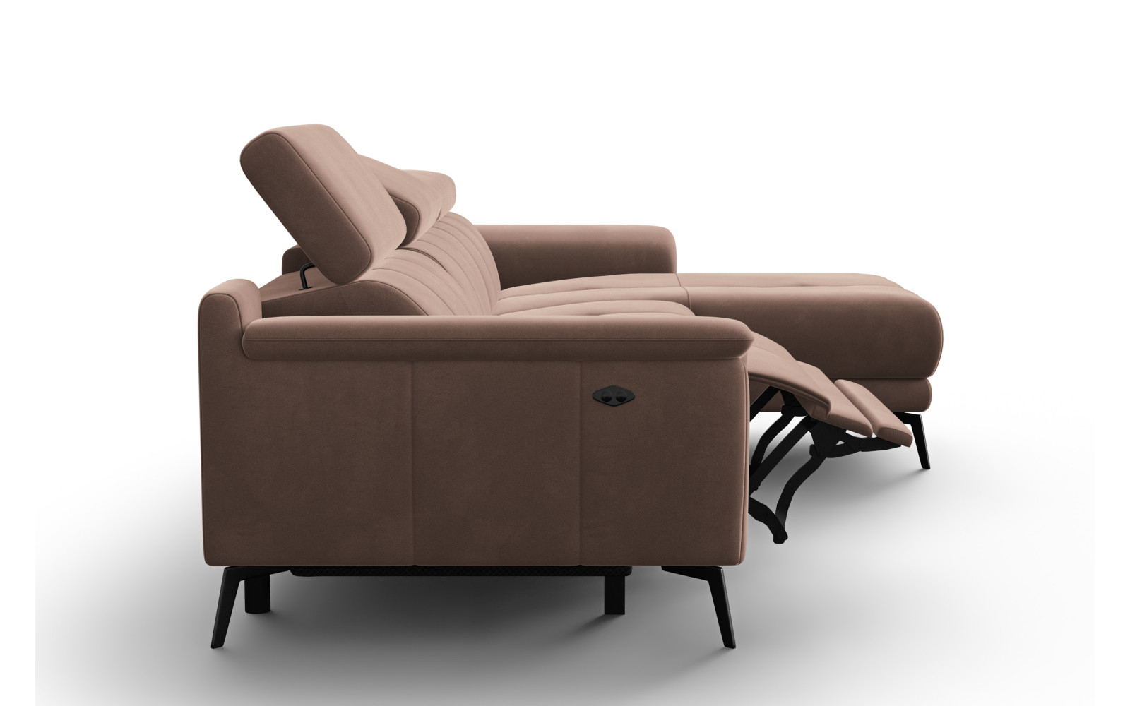 Canapé d'angle relax 4 places droit FIERO, tissu velours marron