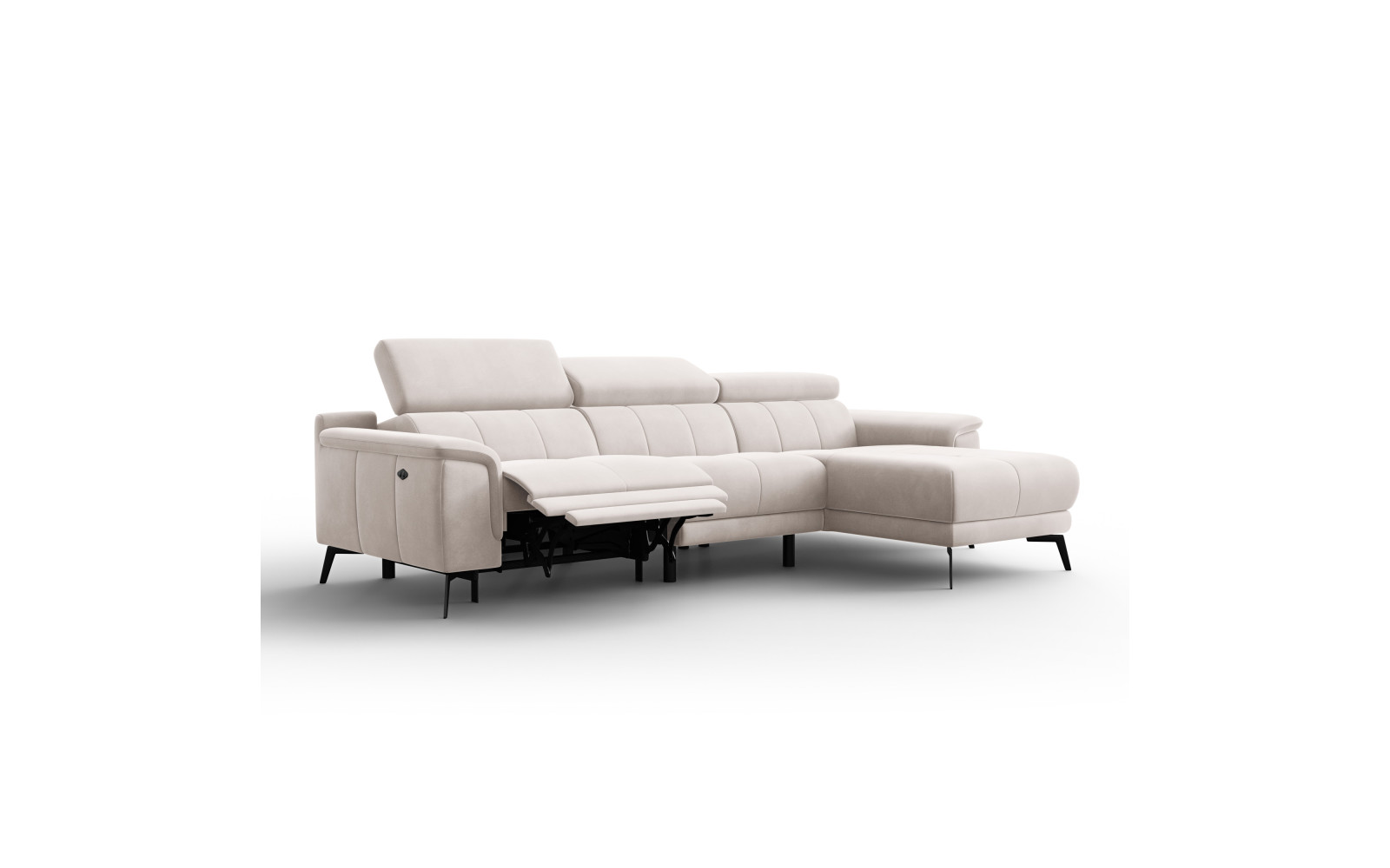 Canapé d'angle relax 4 places droit FIERO, tissu velours beige