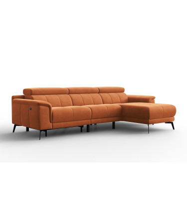 Canapé d'angle relax 4 places droit FIERO, tissu velours orange