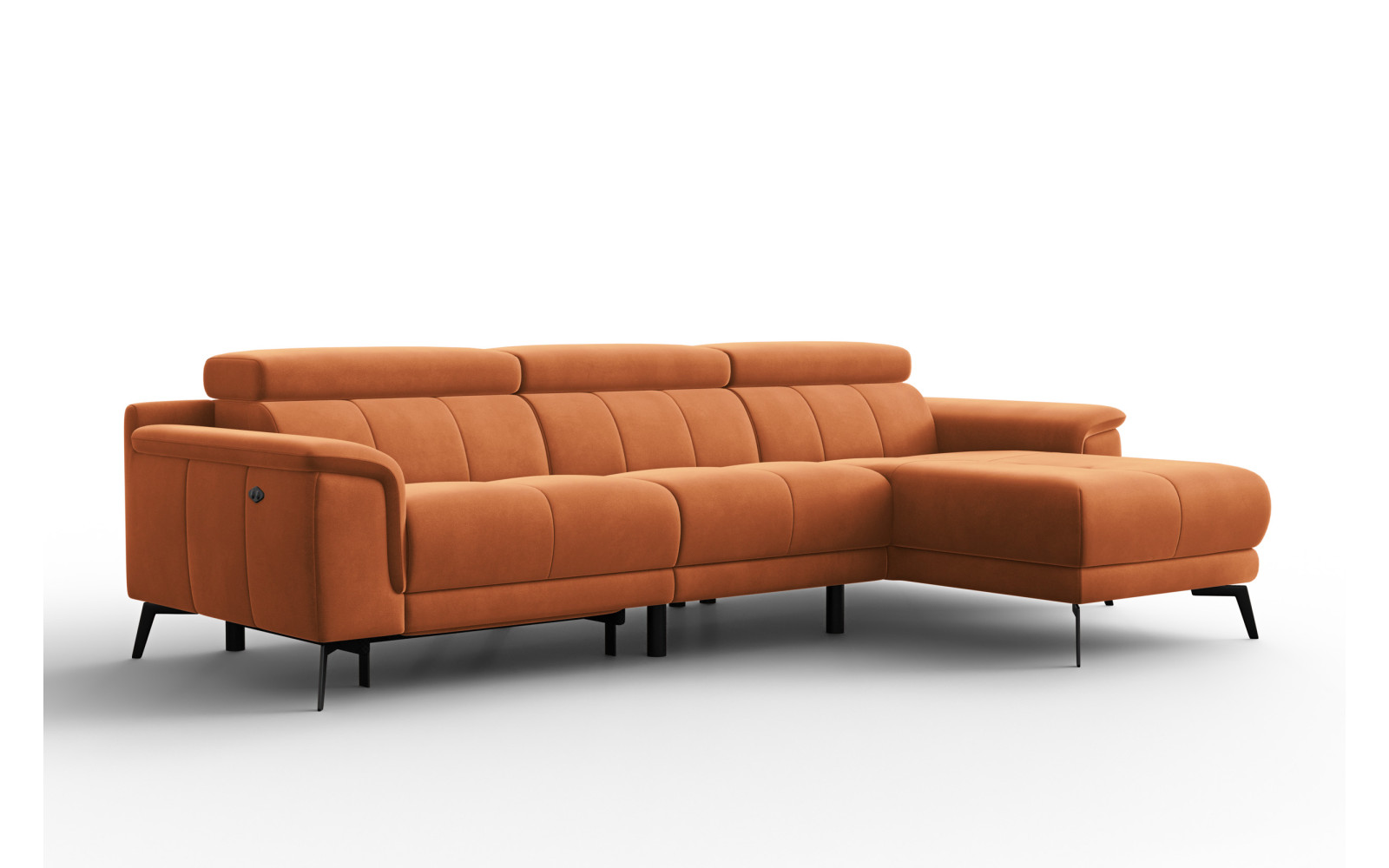 Canapé d'angle relax 4 places droit FIERO, tissu velours orange